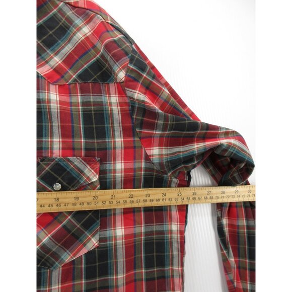 VINTAGE Wrangler Shirt XL Western Pearl Snap Plaid Cowboy Rodeo 80s 90s - Picture 5 of 10